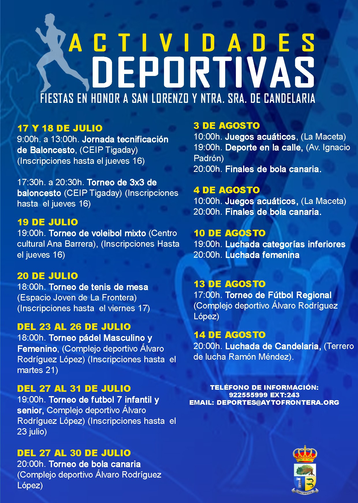  El Ayuntamiento de La Frontera invita a disfrutar del programa de actividades deportivas de verano con motivo de las Fiestas Patronales